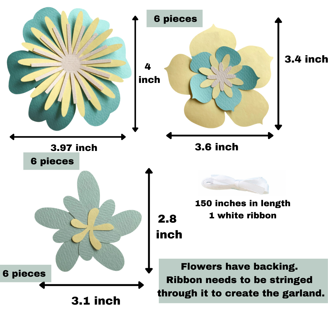 Pinfliers pastel paper flower garlands combo, 1 set of pink flower garland & 1 set of blue & yellow flower garland, birthday backdrop decoration, 36 flowers