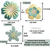 Pinfliers pastel paper flower garlands combo, 1 set of pink flower garland & 1 set of blue & yellow flower garland, birthday backdrop decoration, 36 flowers