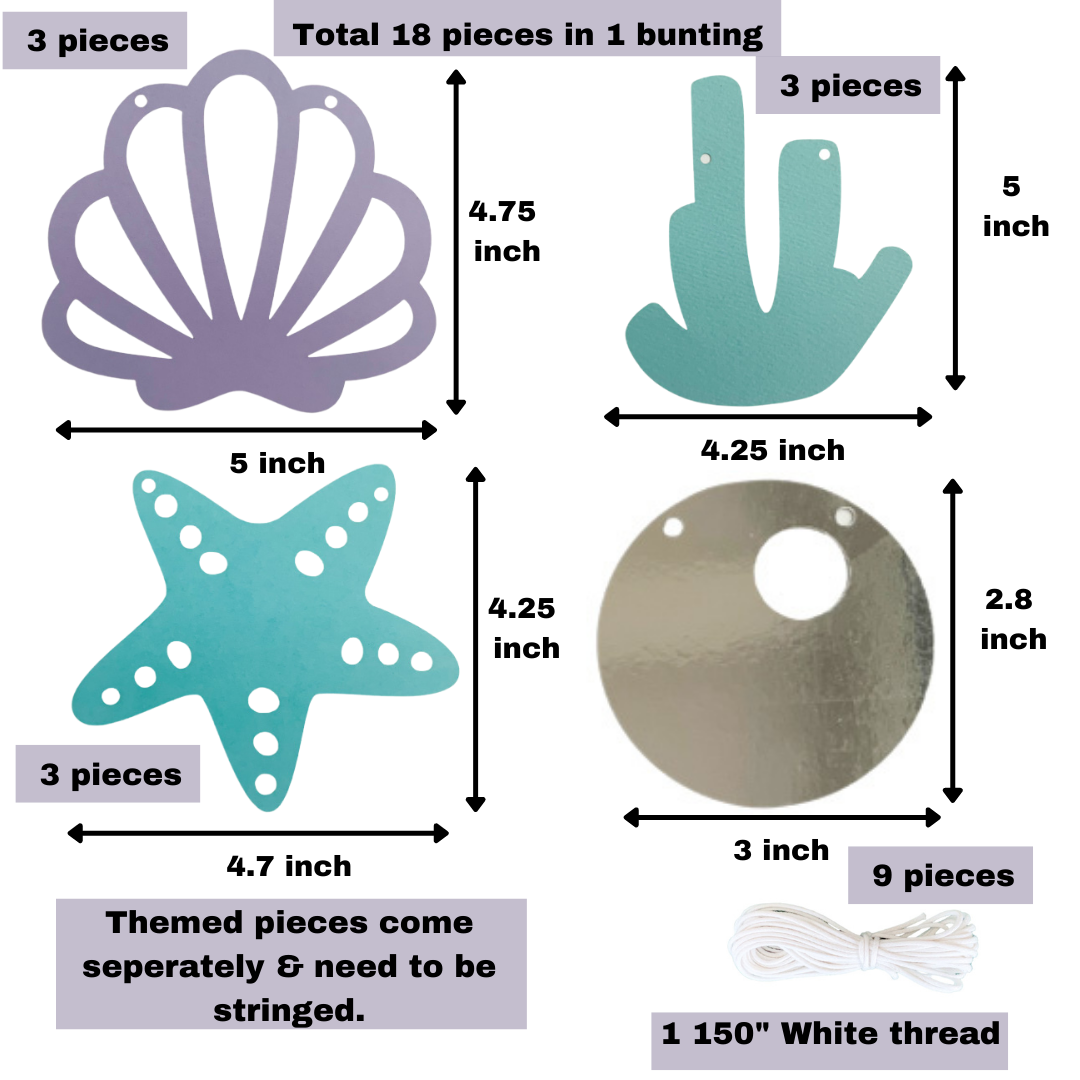 Pinfliers Mermaid theme birthday decoration Kit/Set/Combo for Girls, 1 happy birthday mermaid cake topper and 1 paper bunting for backdrop / wall decoration, Purple, Aqua