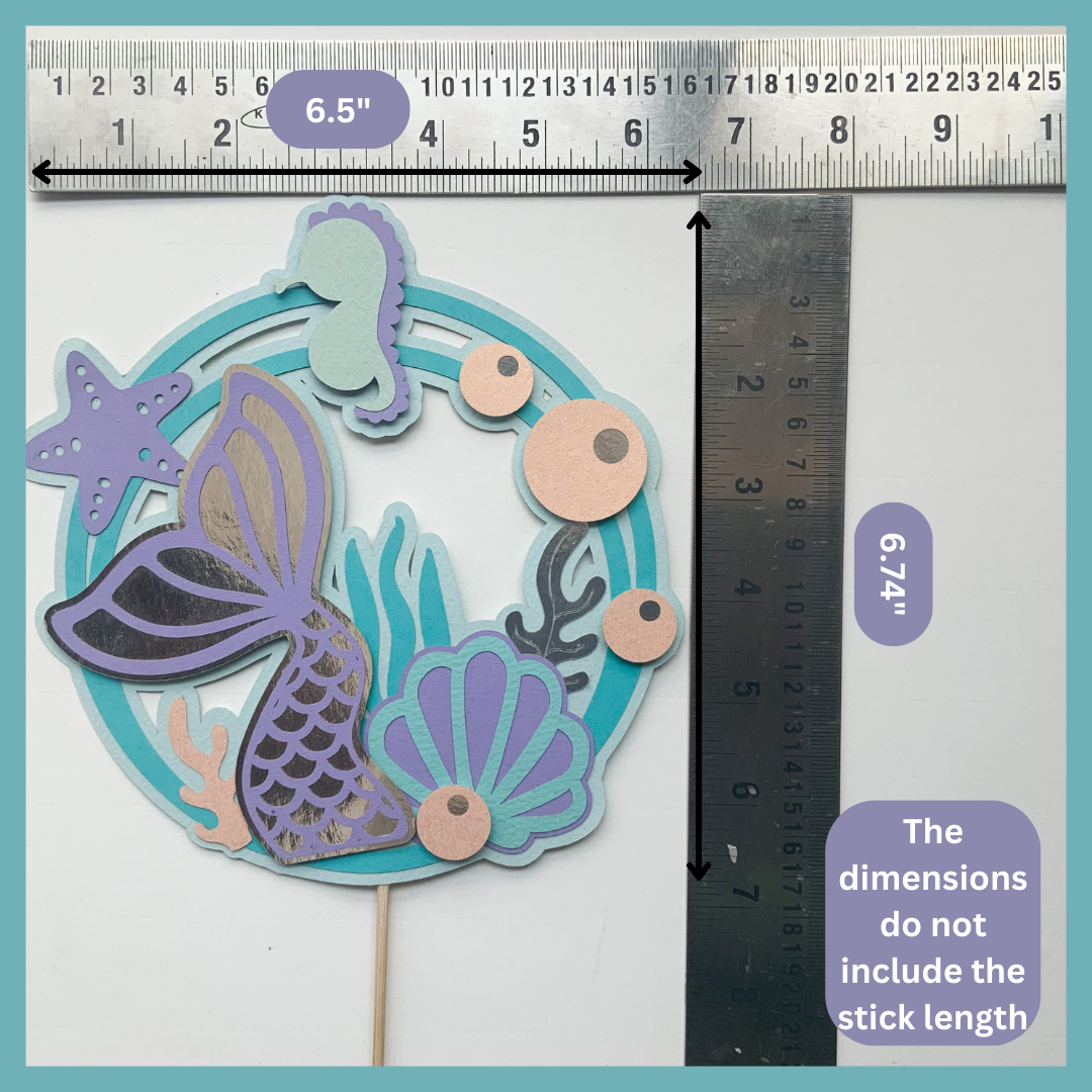 Pinfliers Mermaid/Under The Sea/Ocean Theme Birthday Decorations for Girls,Paper Mermaid Cake Topper,1,Happy Birthday Cake Topper,Blue/Purple,Party Cake Toppers for Cake Decoration