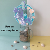 Pinfliers Mermaid/Under The Sea/Ocean Theme Birthday Decorations for Girls,Paper Mermaid Cake Topper,1,Happy Birthday Cake Topper,Blue/Purple,Party Cake Toppers for Cake Decoration