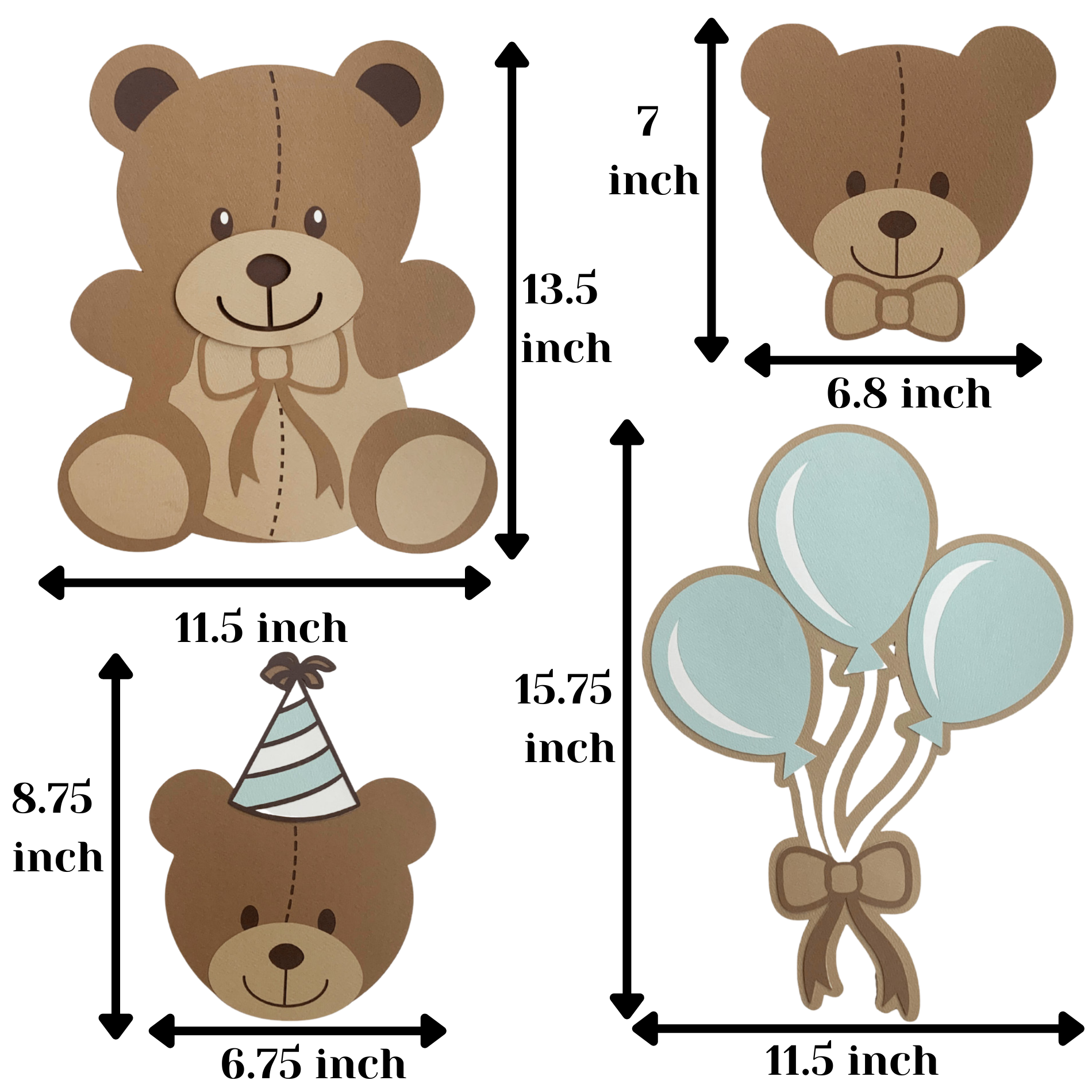 Pinfliers Teddy Bear Theme Birthday Party Big Paper Cutouts, 6 pieces in 1 pack