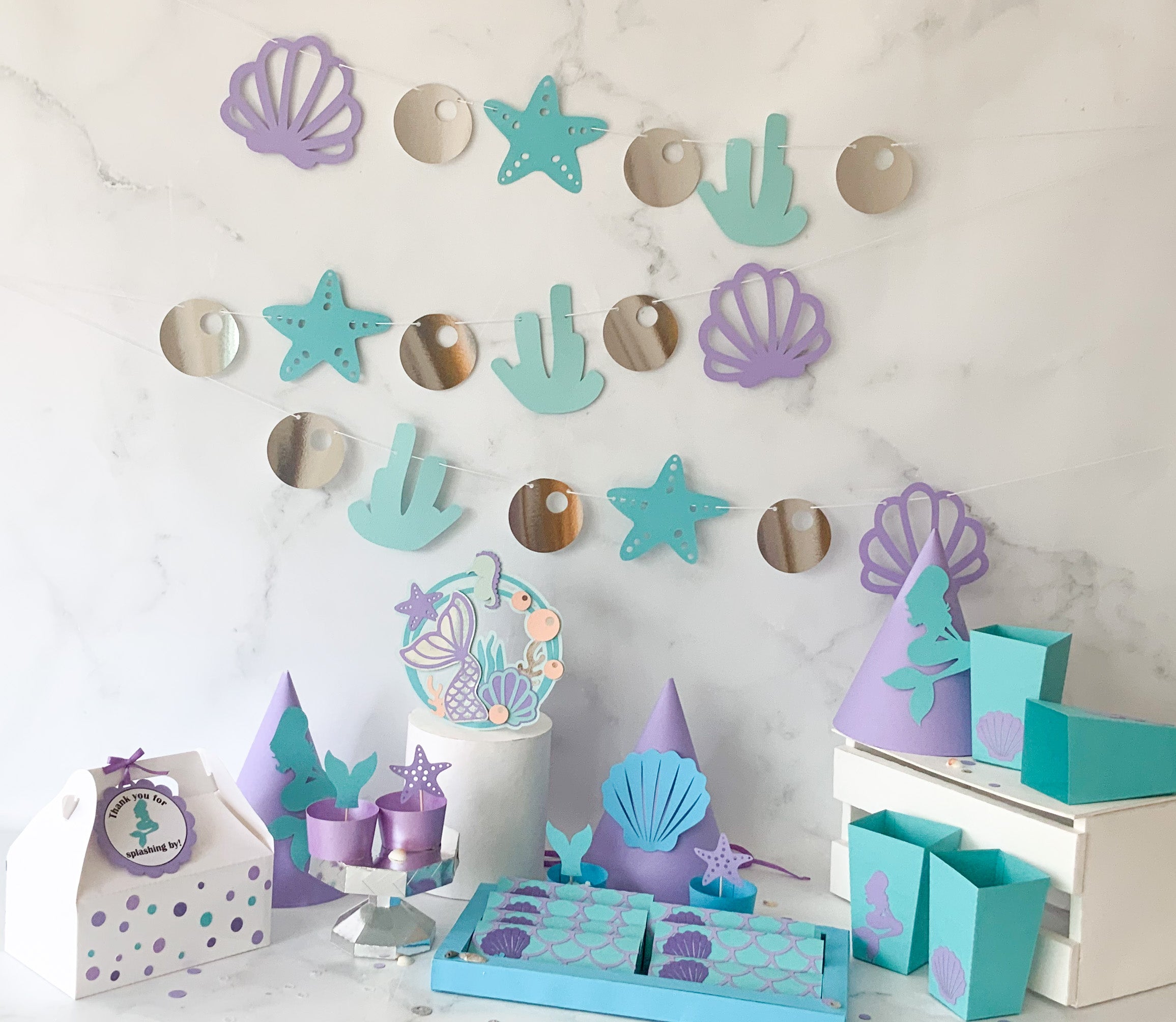Pinfliers Mermaid/Under The Sea/Ocean Theme Birthday Decorations for Girls,Paper Mermaid Cake Topper,1,Happy Birthday Cake Topper,Blue/Purple,Party Cake Toppers for Cake Decoration