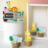 Forest,Animal,Wild,Safari,Jungle Theme Birthday Decoration Kit/First,One,1st Bday Décor for Baby Boy,Girl,Kids/2 Cake Toppers, 12 Cupcake Topper