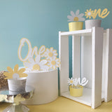 Pinfliers Daisy theme paper one cake topper & 6 cucpake toppers for 1st birthday party for girls, 1 piece, white & yellow