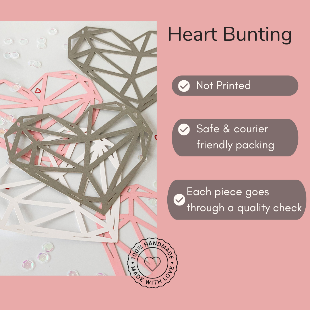 Pinfliers Happy Anniversary|Valentines Day Decoration Items,Pink Heart Shape Paper Bunting/Banner|Backdrop for Valentines|Wedding Anniversary Decor,15 pieces,75 inches in Length