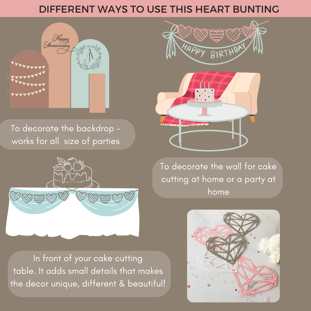 Pinfliers Happy Anniversary|Valentines Day Decoration Items,Pink Heart Shape Paper Bunting/Banner|Backdrop for Valentines|Wedding Anniversary Decor,15 pieces,75 inches in Length