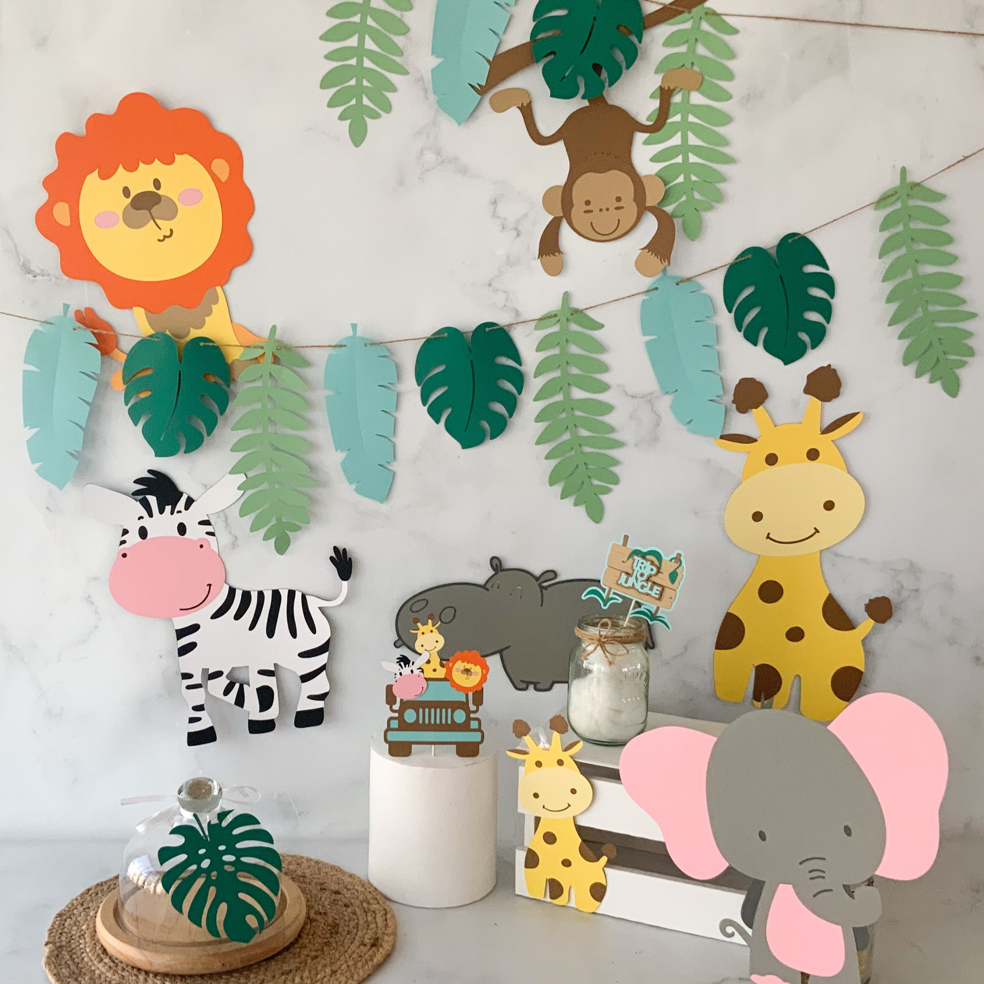 Pinfliers Jungle / Safari Theme Birthday decoration, Paper Cake Topper , 2 in a pack