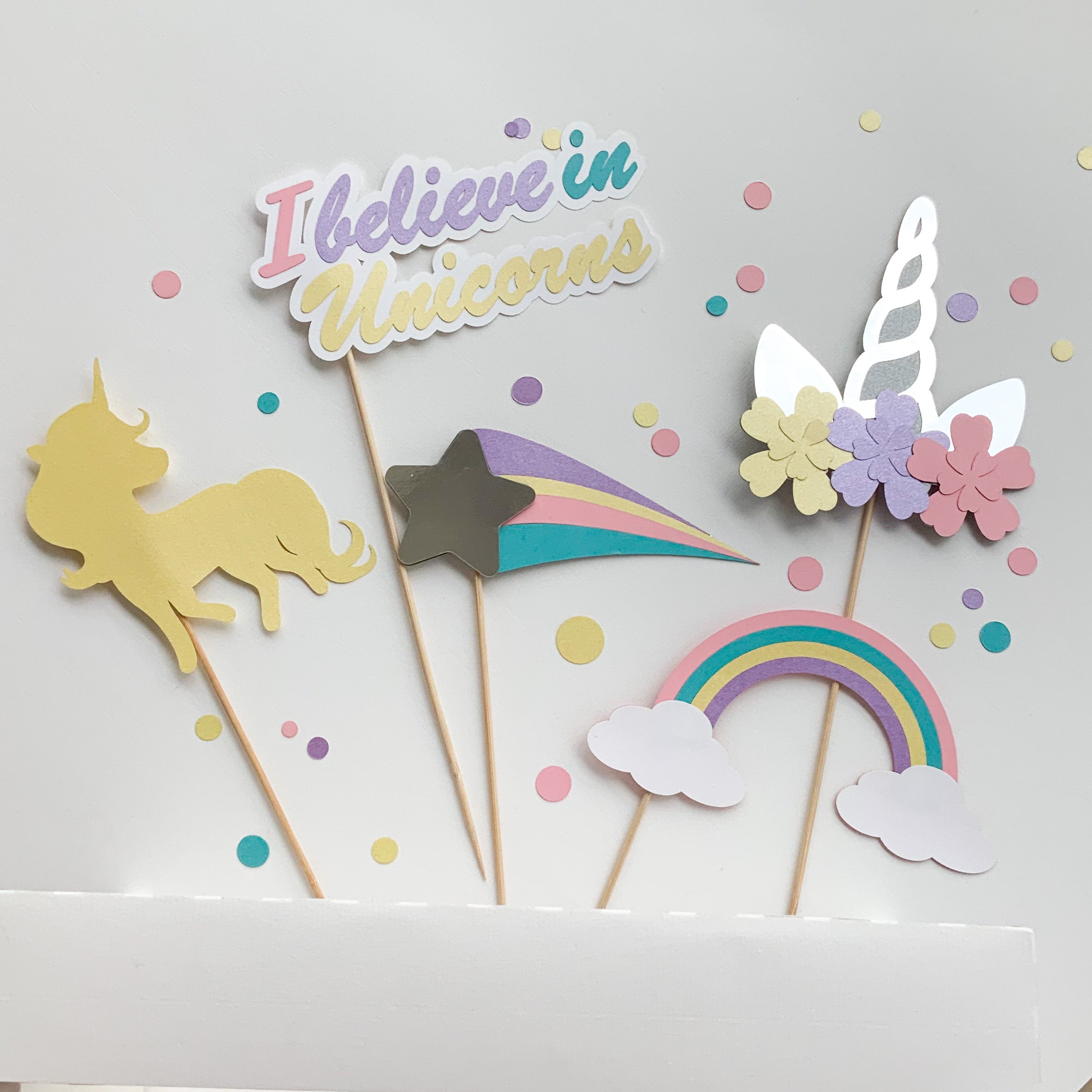 Pinfliers Pastel Unicorn Theme Birthday Party Decoration Paper Small Cutouts for Centerpiece