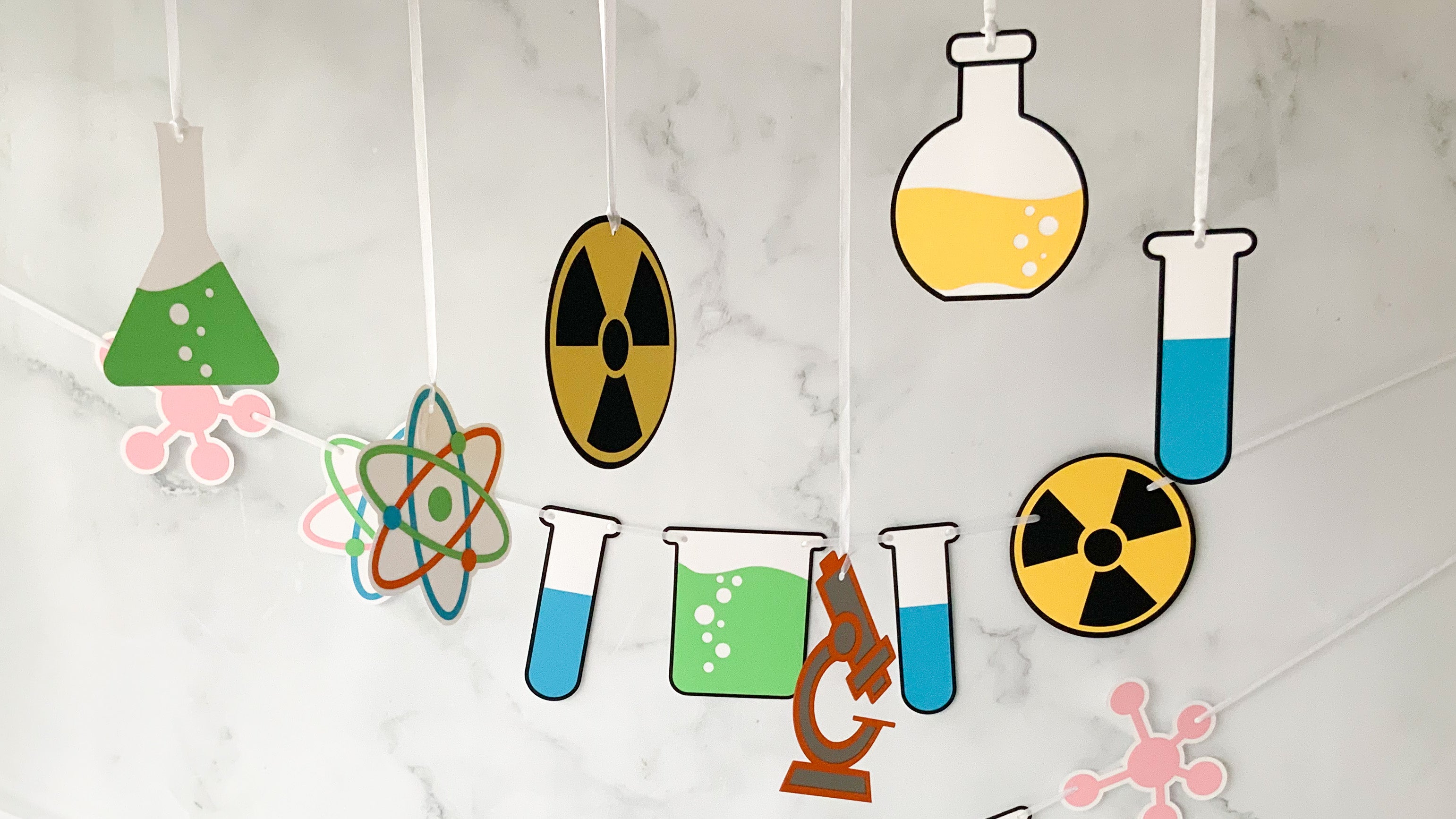 Pinfliers Science Theme Birthday Party Hangings with Orange