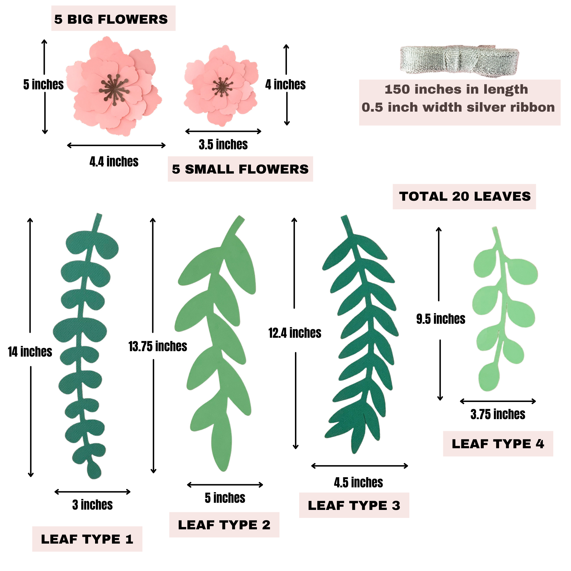 Pinfliers Flower Garland with Pink Paper Flower and Leaves for Birthday Party Decorations