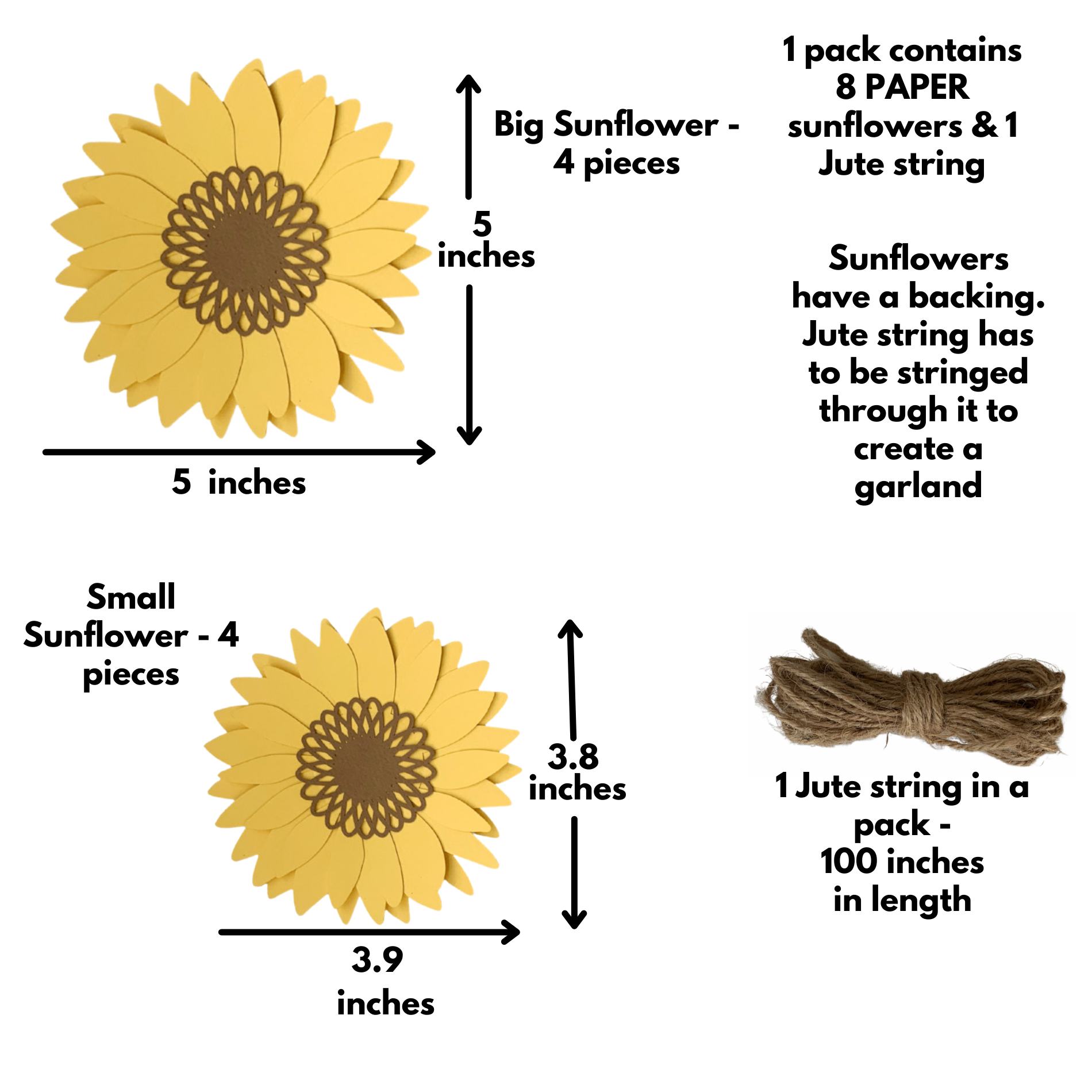 Pinfliers Rustic / Sunshine Theme Paper Sunflower Garland for Birthday Party