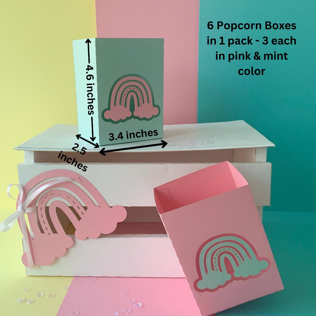 Pinfliers Boho Rainbow Theme Birthday Decorations, Paper Popcorn Boxes for Kids Party, A Set of 6 French Fries / Popcorn Tubs