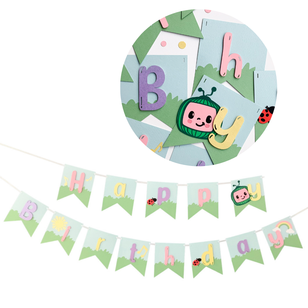 Pinfliers Cocomelon Theme Birthday Party Decoration Paper Happy Birthday Banner