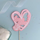 Pinfliers Floral Rose Theme /Happy Anniversary Love You Cake Topper for Cake Decoration, 1 piece, Pastel Pink