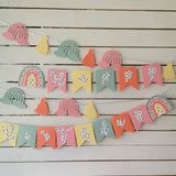 Pinfliers Boho Rainbow Theme Birthday Decorations, Paper Happy Birthday Banner, 13 pennants & 2 Boho Rainbow Theme Cutouts, 62" Length