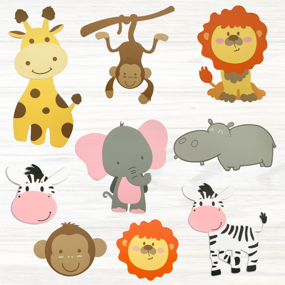 Pinfliers Jungle/Safari Theme Birthday Party Paper Big Cutout for Backdrop, 9 cut outs in a pack