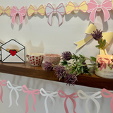 Pinfliers Valentine decoration, Bridal shower, Bow birthday theme decoration for girls, teenager/ 12 pcs pastel paper bunting, banner / 59" in length