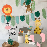 Pinfliers Jungle Theme Paper Birthday Decoration Set, Cake Topper, Hangings, Animal Cutouts, Leaf Garland, Happy Birthday Decoration Kit,19 Pieces