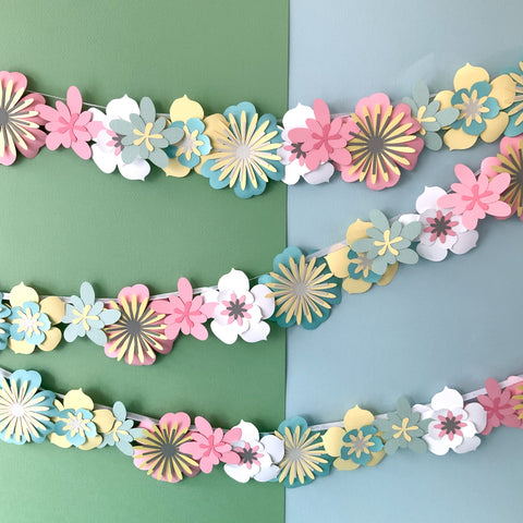 Pinfliers pastel paper flowers for birthday, anniversary, welcome baby home, baby shower decoration, 36 Piece, 120" in Length, flower garland in pink & mint