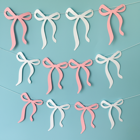 Pinfliers bow theme, valentine day, bridal shower, bunting for teens, 18th birthday, 12 bows, 48" in length, pastel