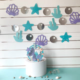 Pinfliers Mermaid theme birthday decoration Kit/Set/Combo for Girls, 1 happy birthday mermaid cake topper and 1 paper bunting for backdrop / wall decoration, Purple, Aqua