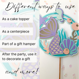 Pinfliers Mermaid theme birthday decoration Kit/Set/Combo for Girls, 1 happy birthday mermaid cake topper and 1 paper bunting for backdrop / wall decoration, Purple, Aqua