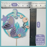 Pinfliers Mermaid theme birthday decoration Kit/Set/Combo for Girls, 1 happy birthday mermaid cake topper and 1 paper bunting for backdrop / wall decoration, Purple, Aqua