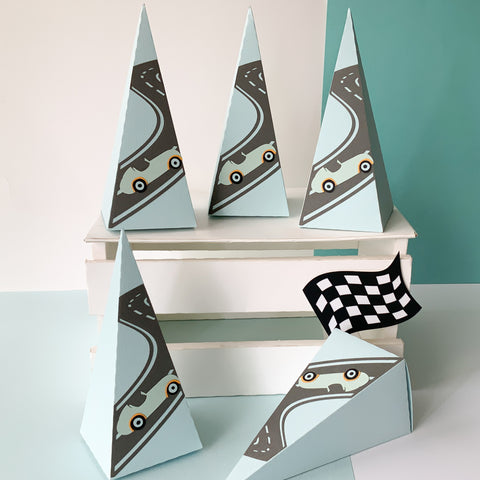 Pinfliers car theme birthday decorations for boys, return favour for kids, baby announcement arrival, rakshabandhan gift boxes, bday centerpiece, 5 paper party favor boxes, multicolor