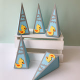 Pinfliers Duck Theme 1st Birthday Decoration|Return Favour For Baby Shower Function|Baby Announcement, Arrival,Paper Box|Birthday Centerpiece|5 Paper Return Favor Boxes|Multicolor