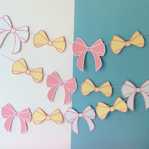 Pinfliers Valentine decoration, Bridal shower, Bow birthday theme decoration for girls, teenager/ 12 pcs pastel paper bunting, banner / 59" in length