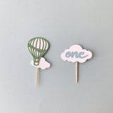 Pinfliers Hot Air Balloon Theme One Birthday Decoration|Cupcake Topper for 1st Birthday|Birthday Table Decoration Items, 6 pieces