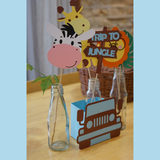 Pinfliers  jungle safari theme birthday party table decorations, centerpieces for table, 1 jeep paper box & 5 jungle themed small paper cutouts
