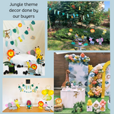 Pinfliers  jungle safari theme birthday party table decorations, centerpieces for table, 1 jeep paper box & 5 jungle themed small paper cutouts