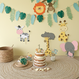 Pinfliers Jungle Theme Paper Birthday Decoration Set, Cake Topper, Hangings, Animal Cutouts, Leaf Garland, Happy Birthday Decoration Kit,19 Pieces