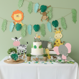 Pinfliers Jungle Theme Paper Birthday Decoration Set, Cake Topper, Hangings, Animal Cutouts, Leaf Garland, Happy Birthday Decoration Kit,19 Pieces