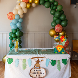 Pinfliers Jungle Theme Paper Birthday Decoration Set, Cake Topper, Hangings, Animal Cutouts, Leaf Garland, Happy Birthday Decoration Kit,19 Pieces