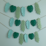 Pinfliers jungle, safari theme birthday party decoration, paper tropical leaf bunting, 12 pieces