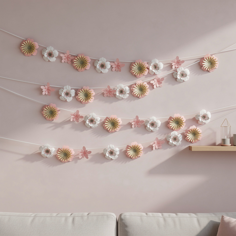 Pinfliers Paper Flower Garland with Pink & Yellow Flowers for Party Decoration, 18 flowers