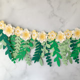 Pinfliers Flower Garland with Cream and Yellow Paper Flower and Leaves for Birthday Party Decorations Small Pack