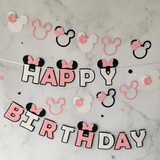 Pinfliers Minnie Mouse Theme Birthday Party, Paper Happy Birthday Banner & Bunting Combo