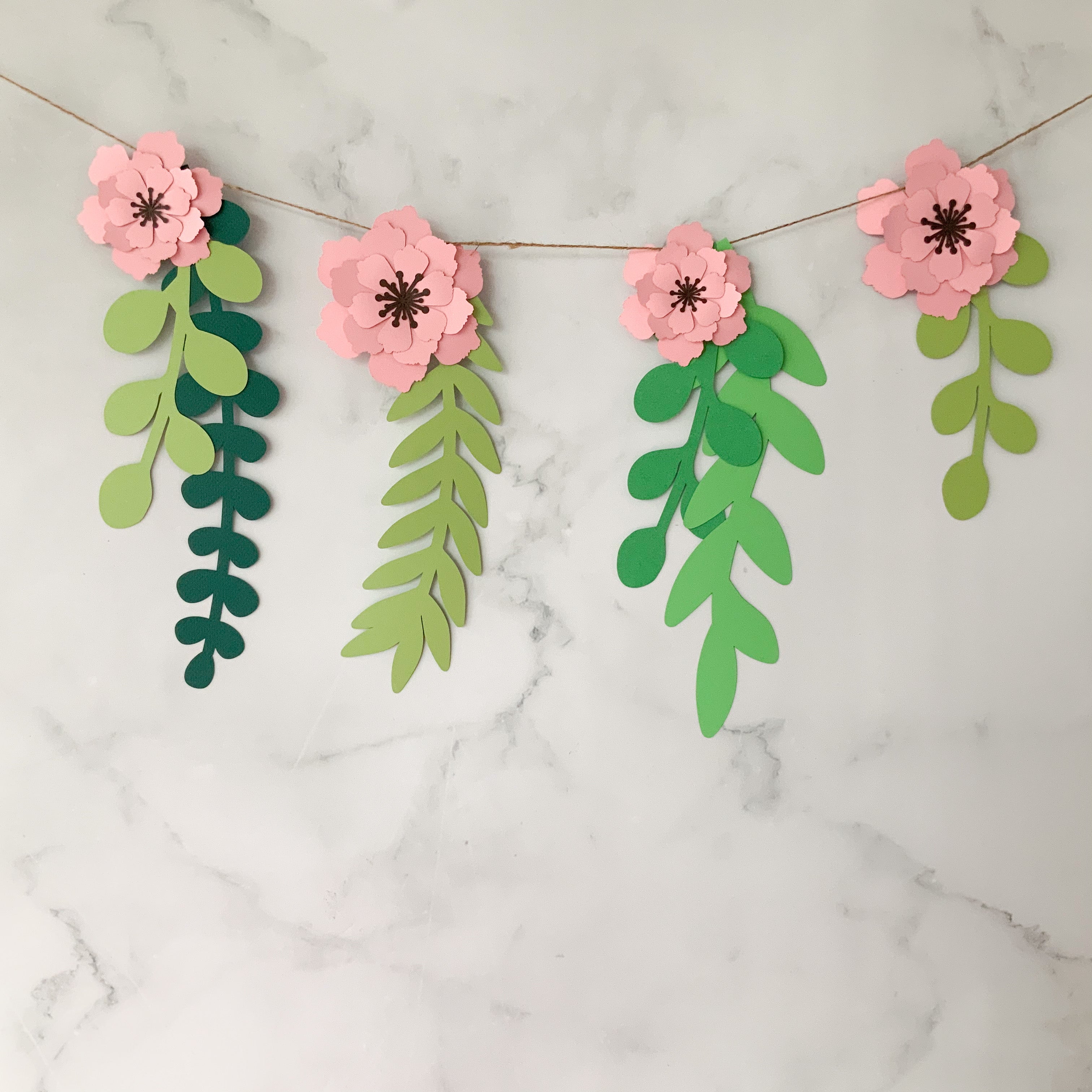 Pinfliers Flower Garland with Pink Paper Flower and Leaves for Birthda