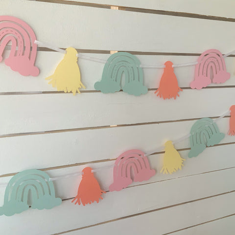 Pinfliers Boho Rainbow Theme Birthday Decoration Paper Pastel Bunting, 12 pieces