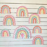 Pinfliers Boho Rainbow Theme Paper Cutouts for Birthday Decoration for Girls, 9 Big Pastel Boho Rainbow Theme Cutouts