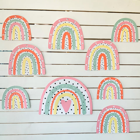 Pinfliers boho rainbow theme paper cutouts for birthday decoration for girls, 9 big pastel rainbow cut outs