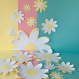 Pinfliers Paper Daisy Cutouts for Birthday Party Decoration, A set of 15 pieces, White & Yellow