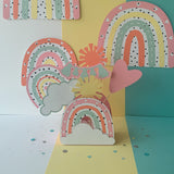 Pinfliers Boho Rainbow Theme Birthday Party Table Decoration, Centerpiece, 1 Pastel Rainbow Paper Box, 6 Small Cut Outs